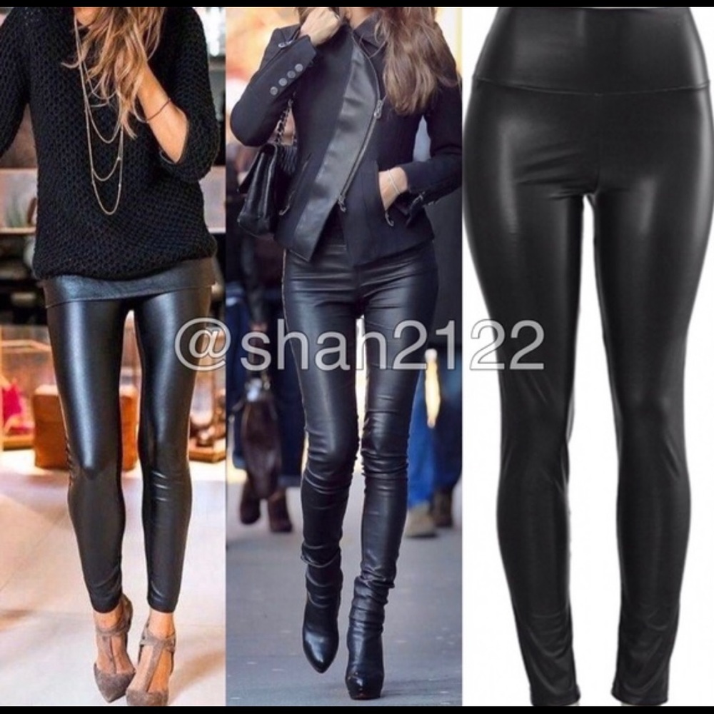 Black Faux Leather leggings high waist New sexy